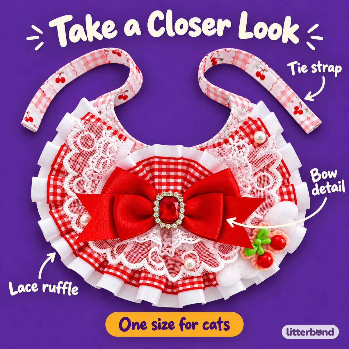 Jeweled Lace Strawberry Bib Collars - close-up details