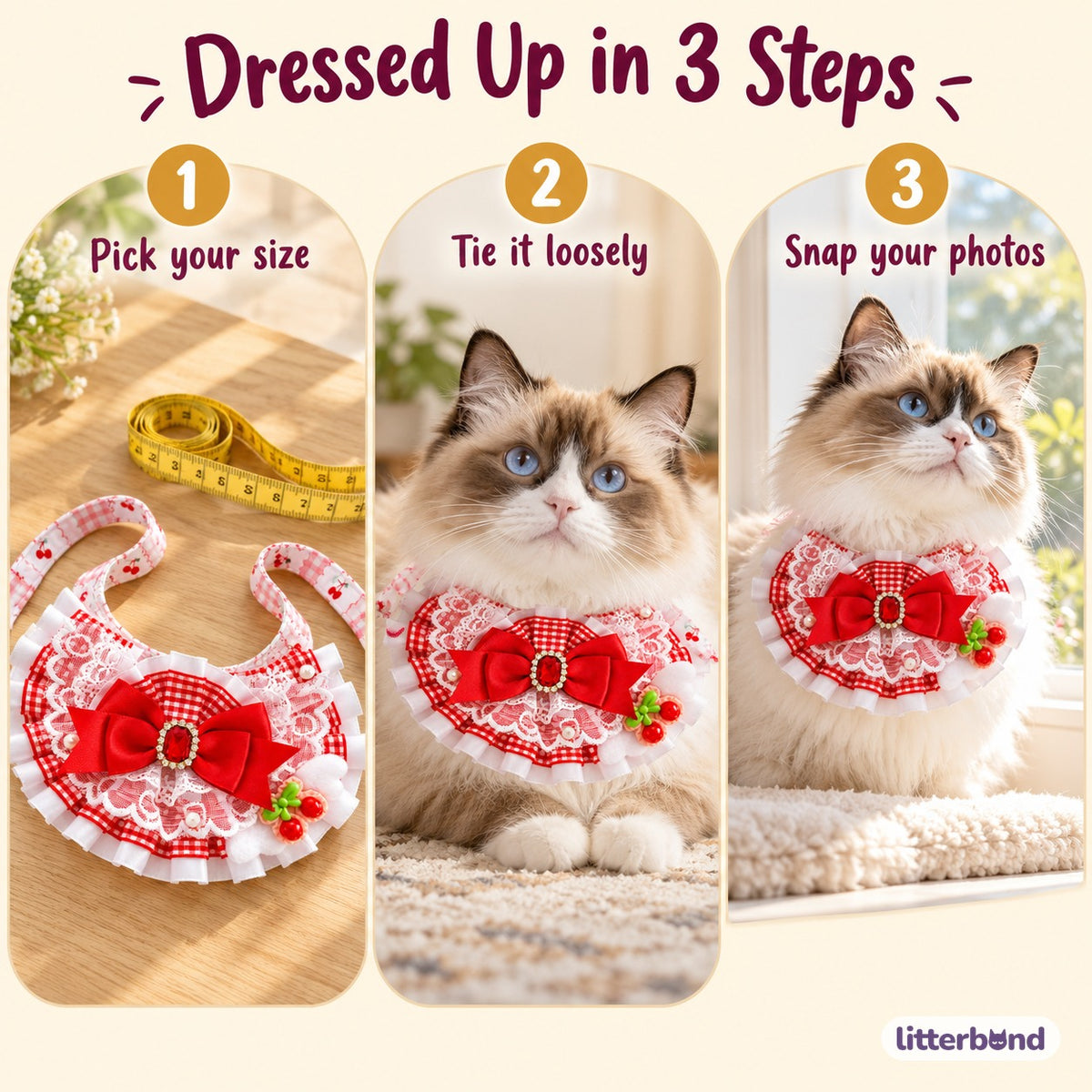 Jeweled Lace Strawberry Bib Collars - how to put it on