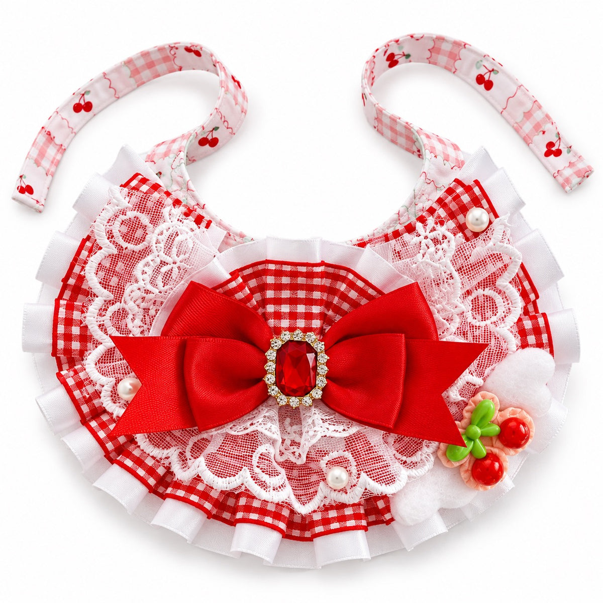 Jeweled Lace Strawberry Bib Collars - Red Jeweled Lace
