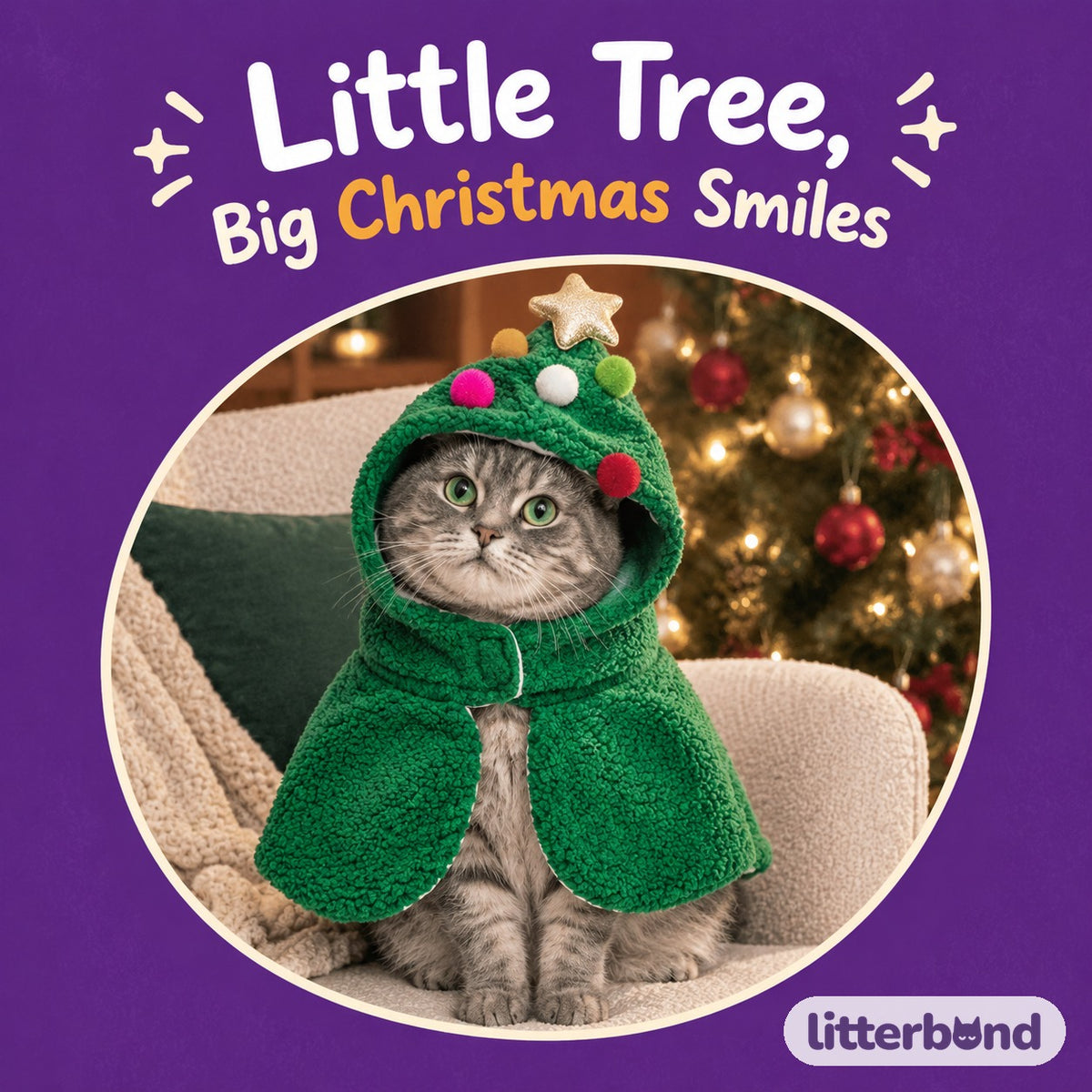 Christmas Hooded Fleece Cape on a cat
