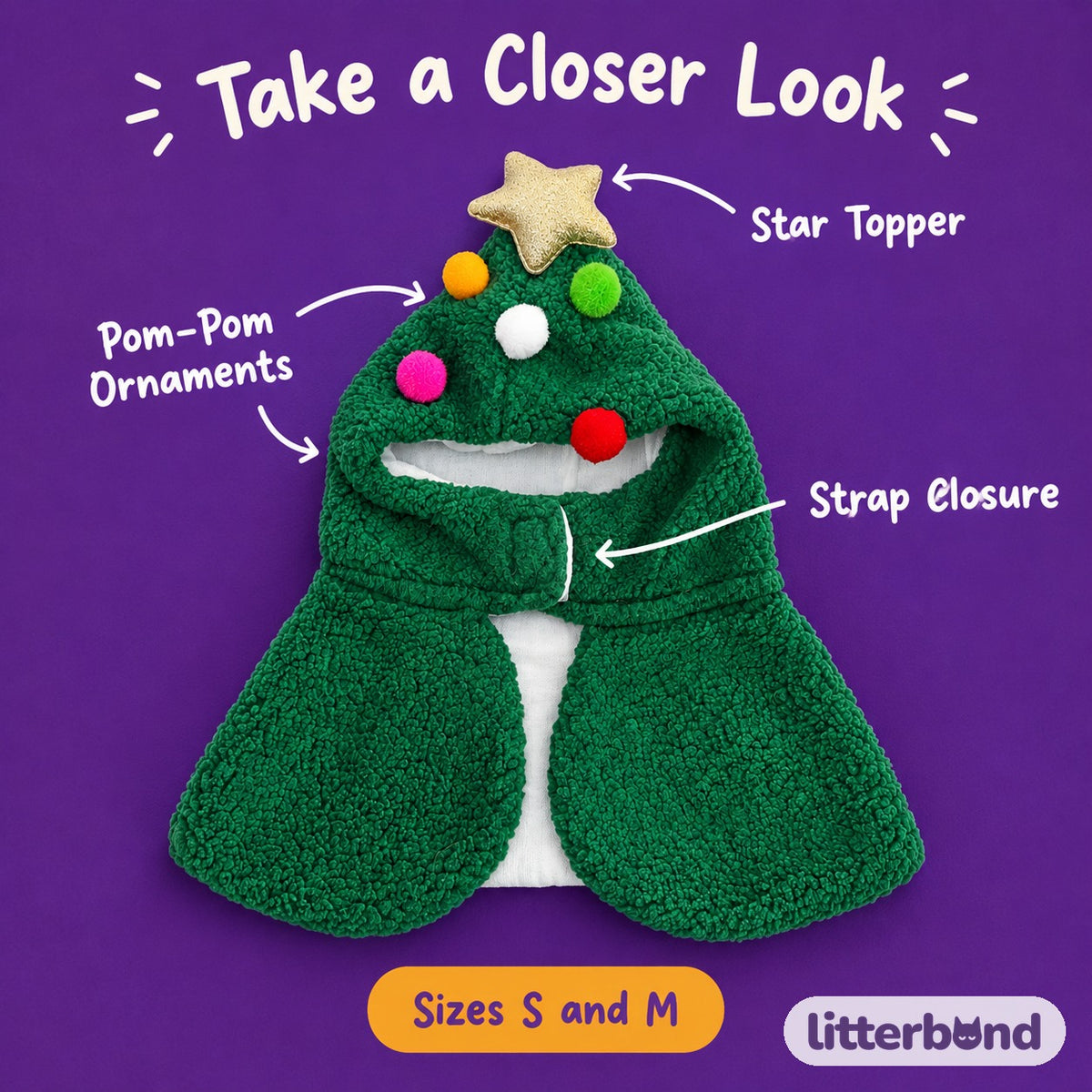 Christmas Hooded Fleece Cape closer look