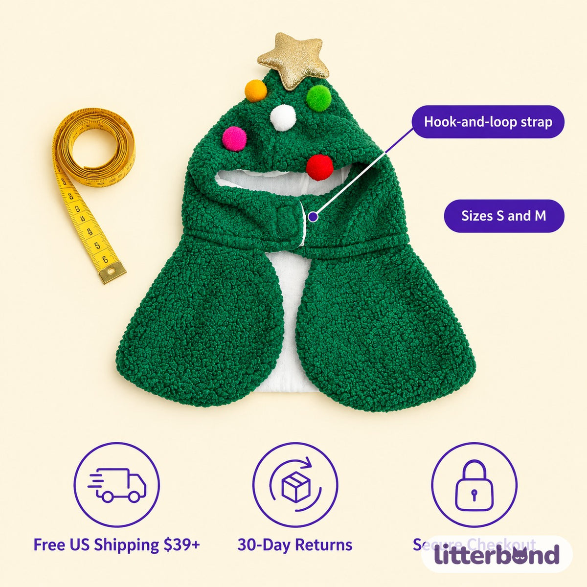 Christmas Hooded Fleece Cape size guide