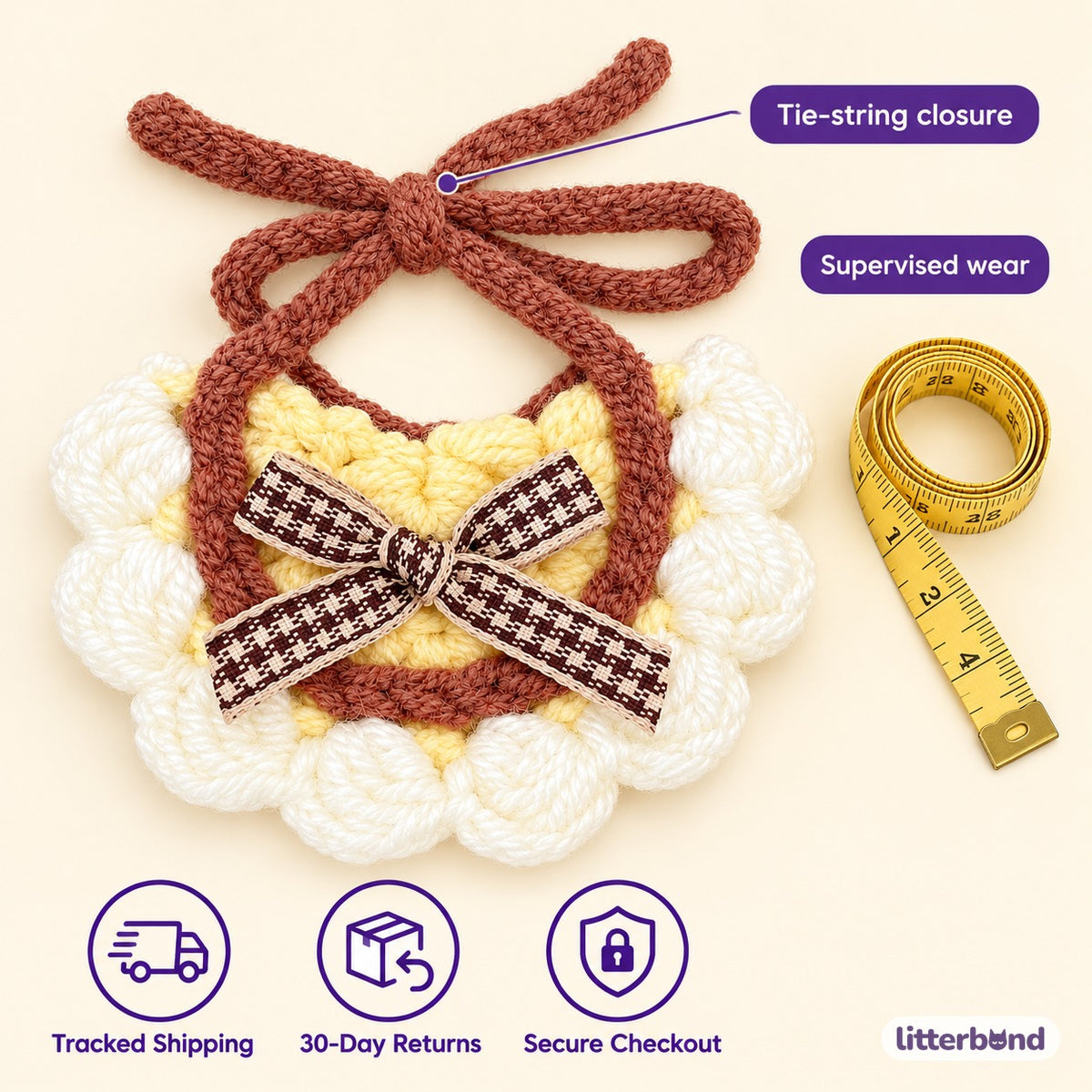 Scalloped Crochet Bib Collar - size and details