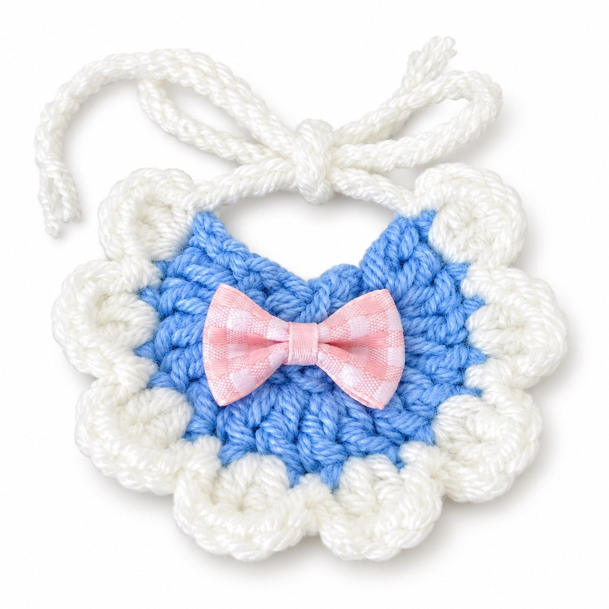 Scalloped Crochet Bib Collar - Blue White
