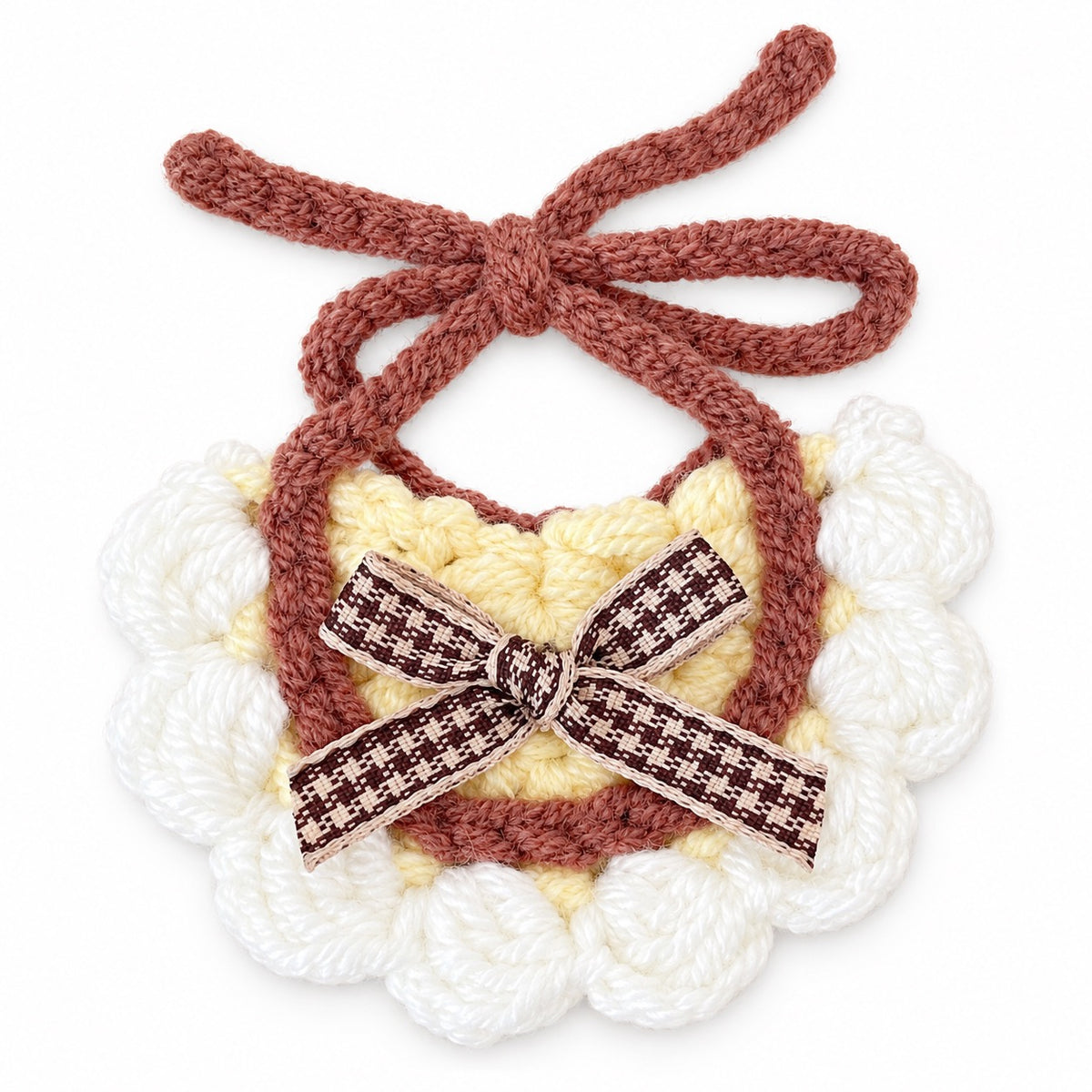 Scalloped Crochet Bib Collar - Brown Bow