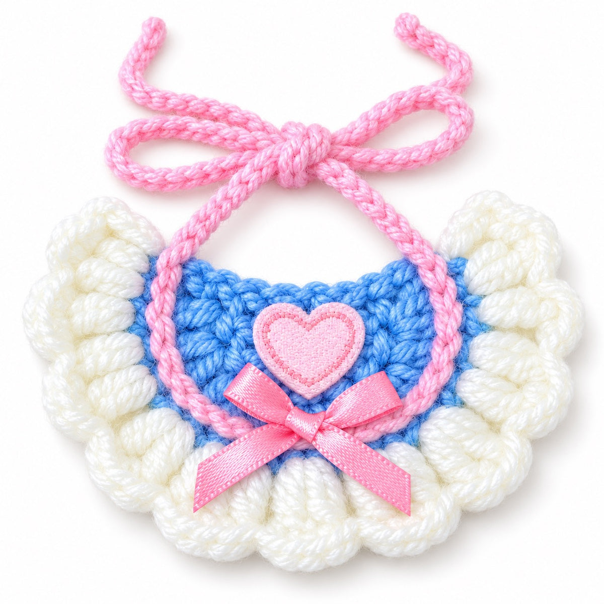 Scalloped Crochet Bib Collar - Heart Bow