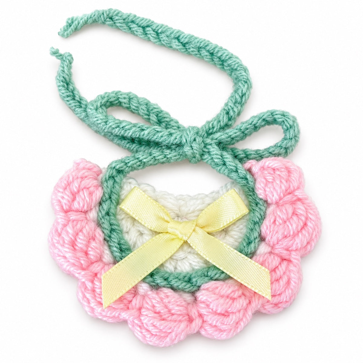 Scalloped Crochet Bib Collar - Pink Green