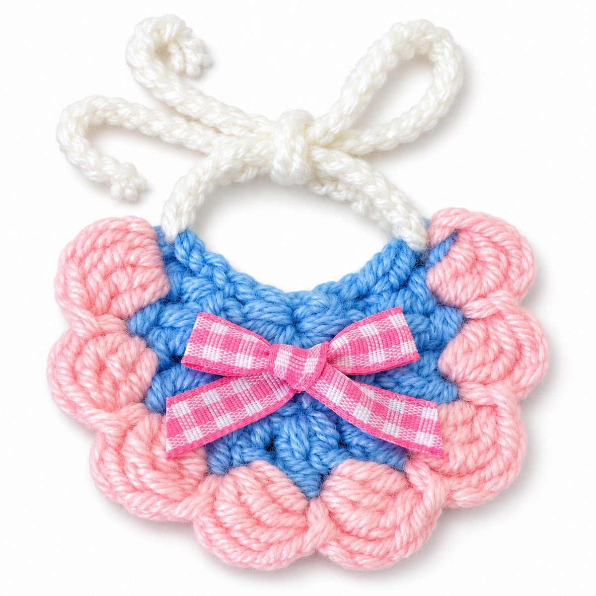Scalloped Crochet Bib Collar - Pink Plaid Bow