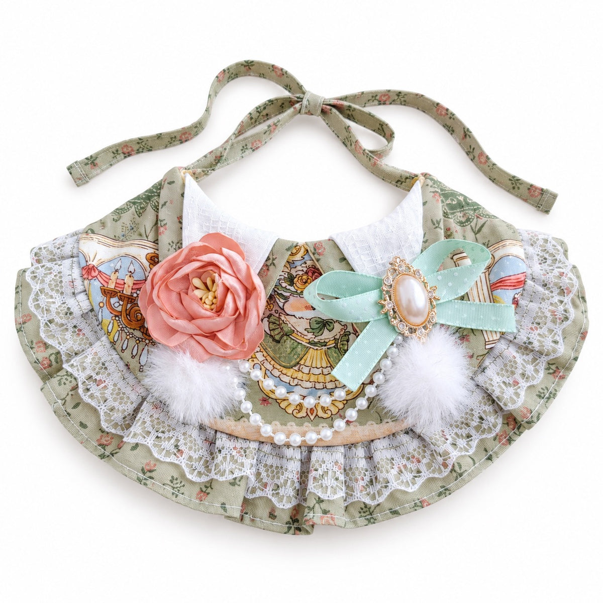 Sage Camellia Pearl Bib - Sage Camellia
