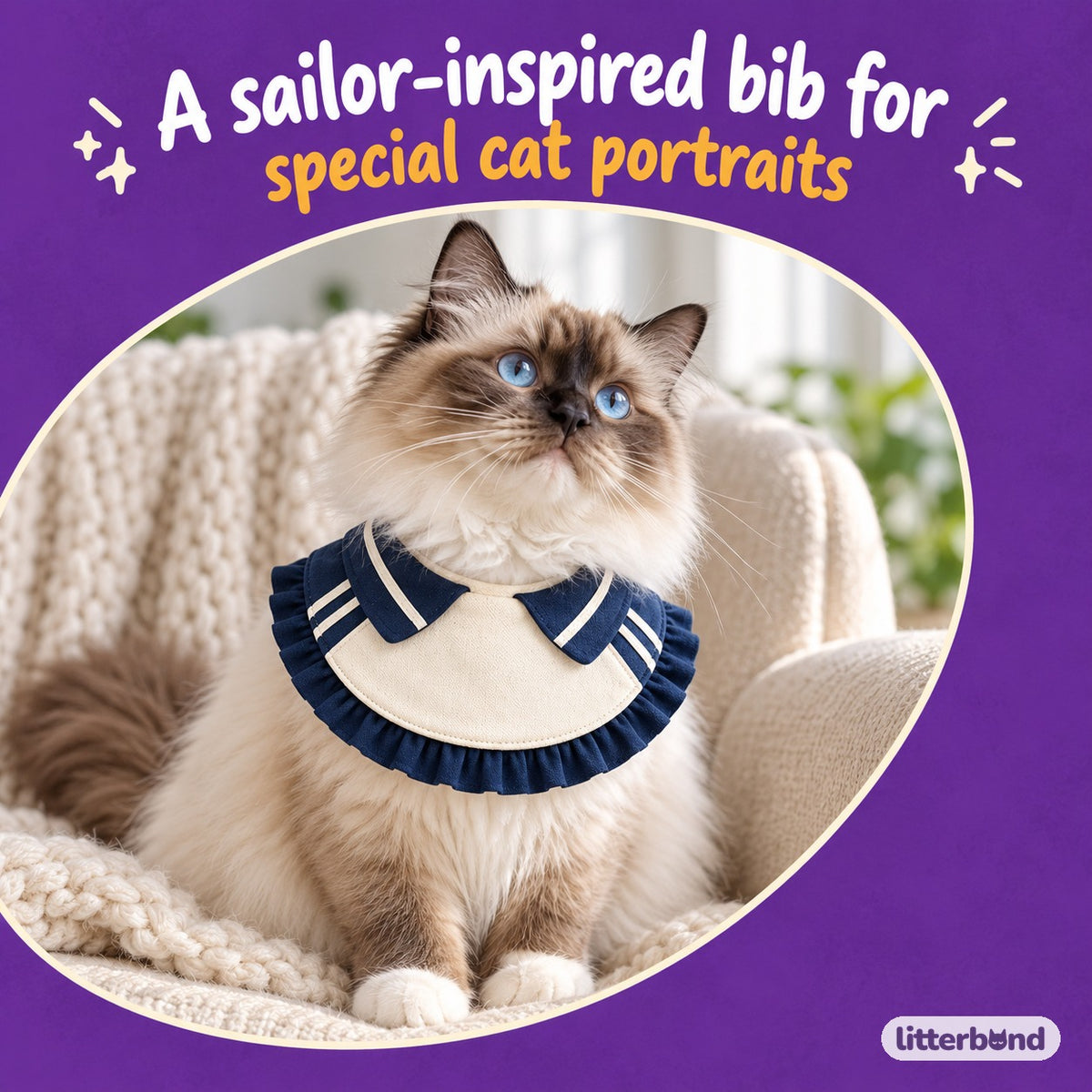 Navy Sailor Ruffle Bib on a cat