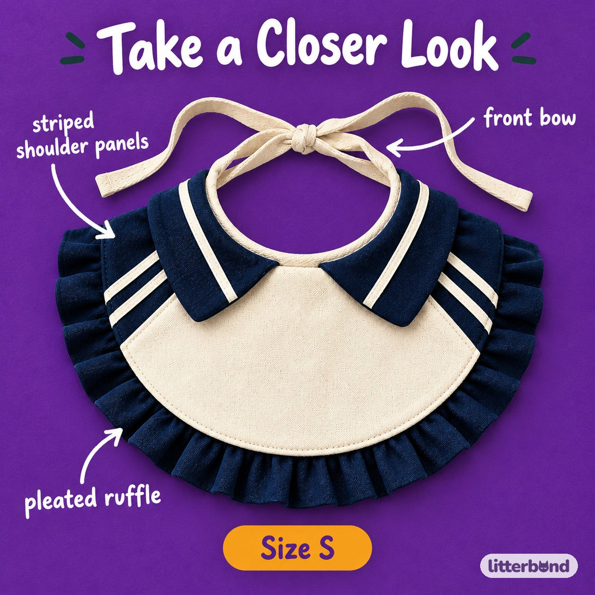 Navy Sailor Ruffle Bib - close-up details