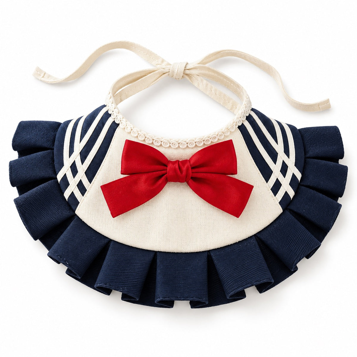Navy Sailor Ruffle Bib - Navy Red Bow Collar
