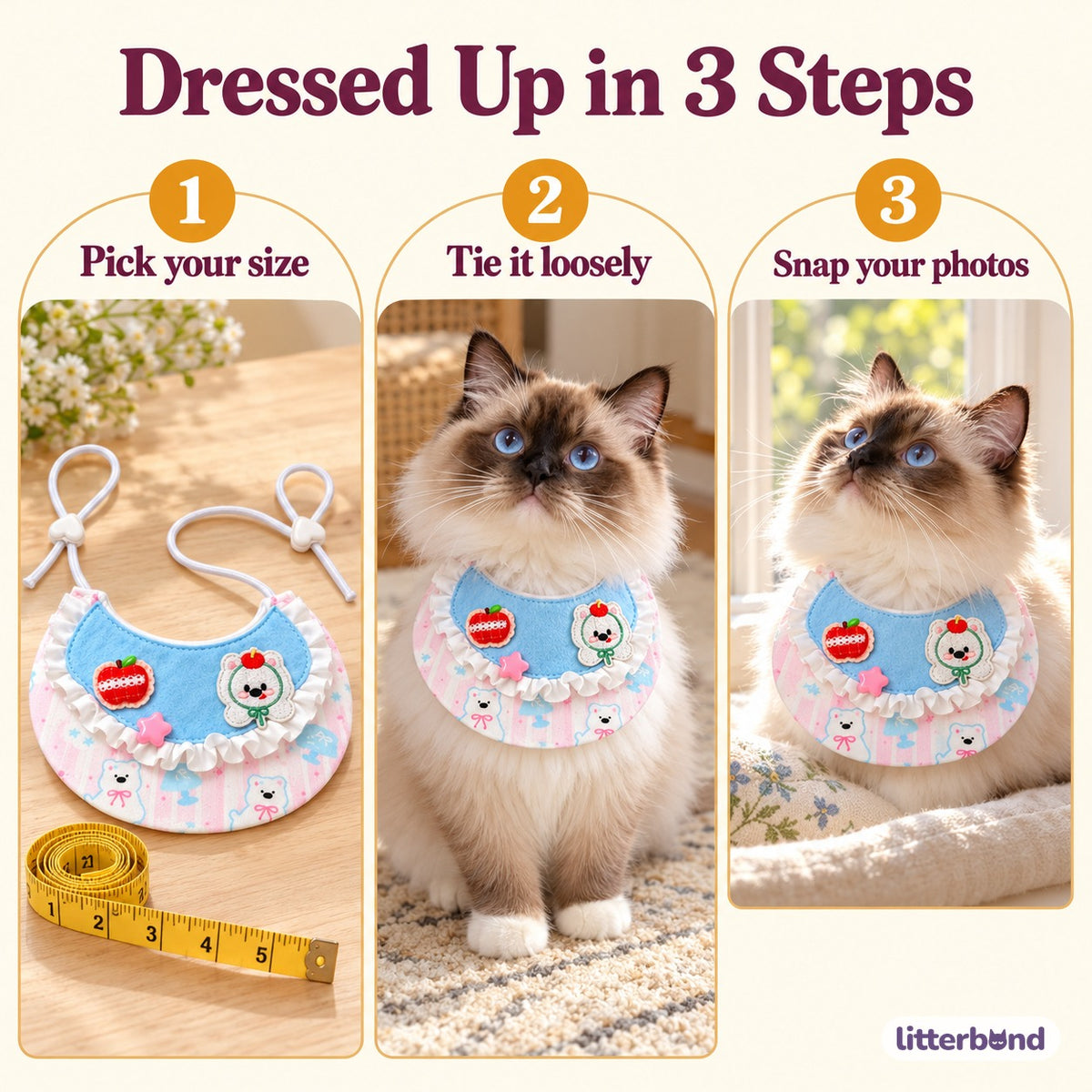 Blue Apple Bunny Bib for Photos - how to put it on