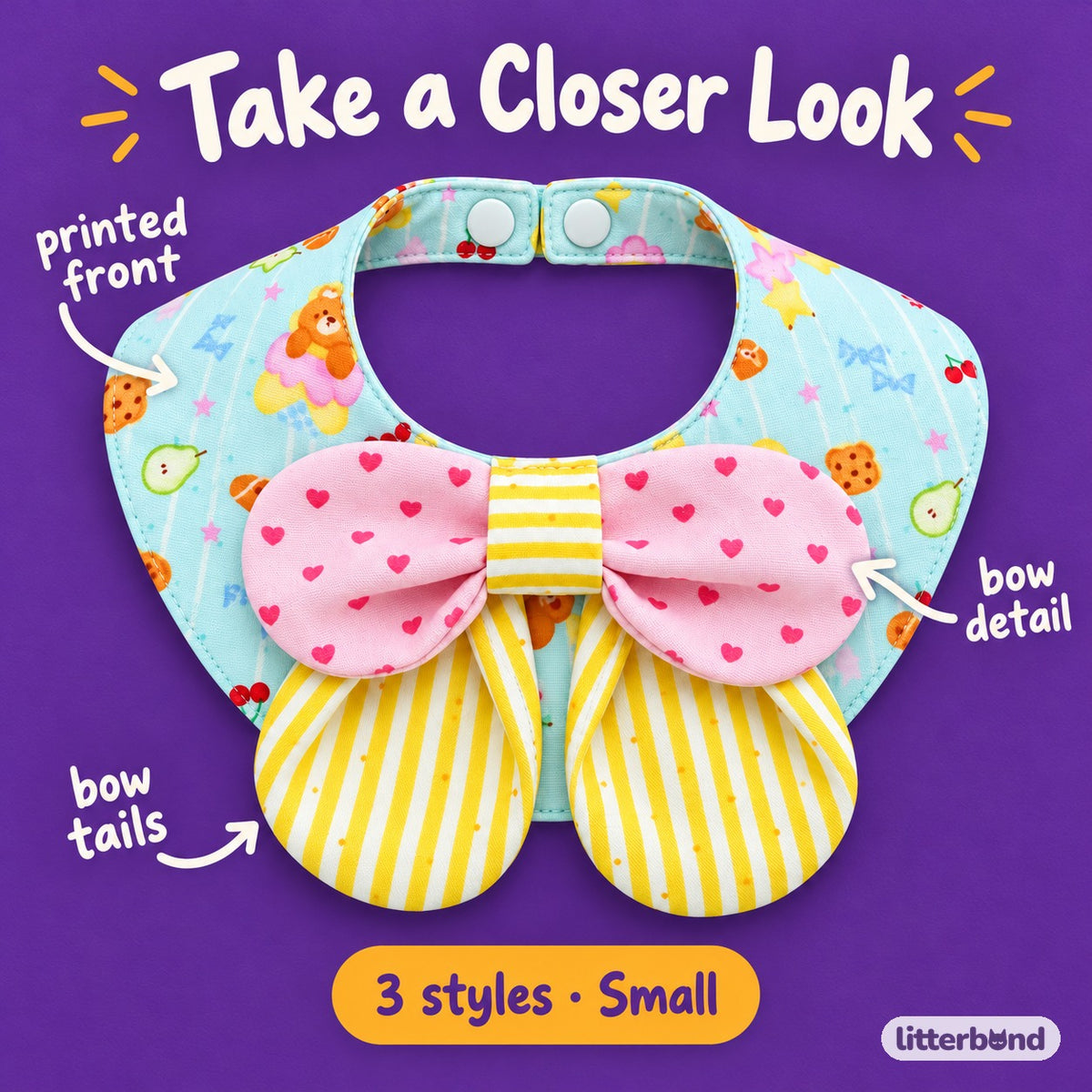 Pastel Print Tie-On Bib - close-up details