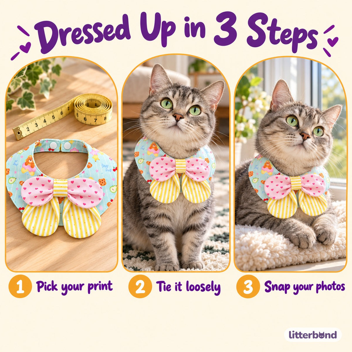 Pastel Print Tie-On Bib - how to put it on