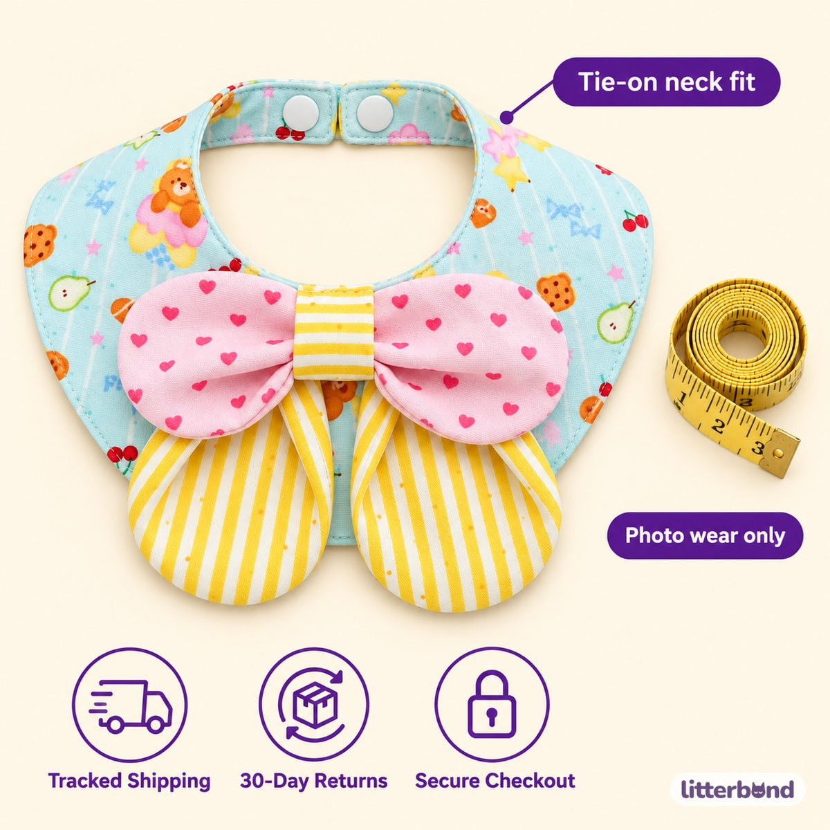 Pastel Print Tie-On Bib - size and details