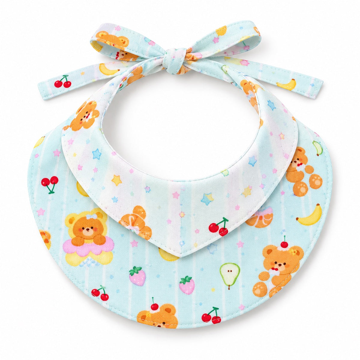 Pastel Print Tie-On Bib - Bear Cookie Print