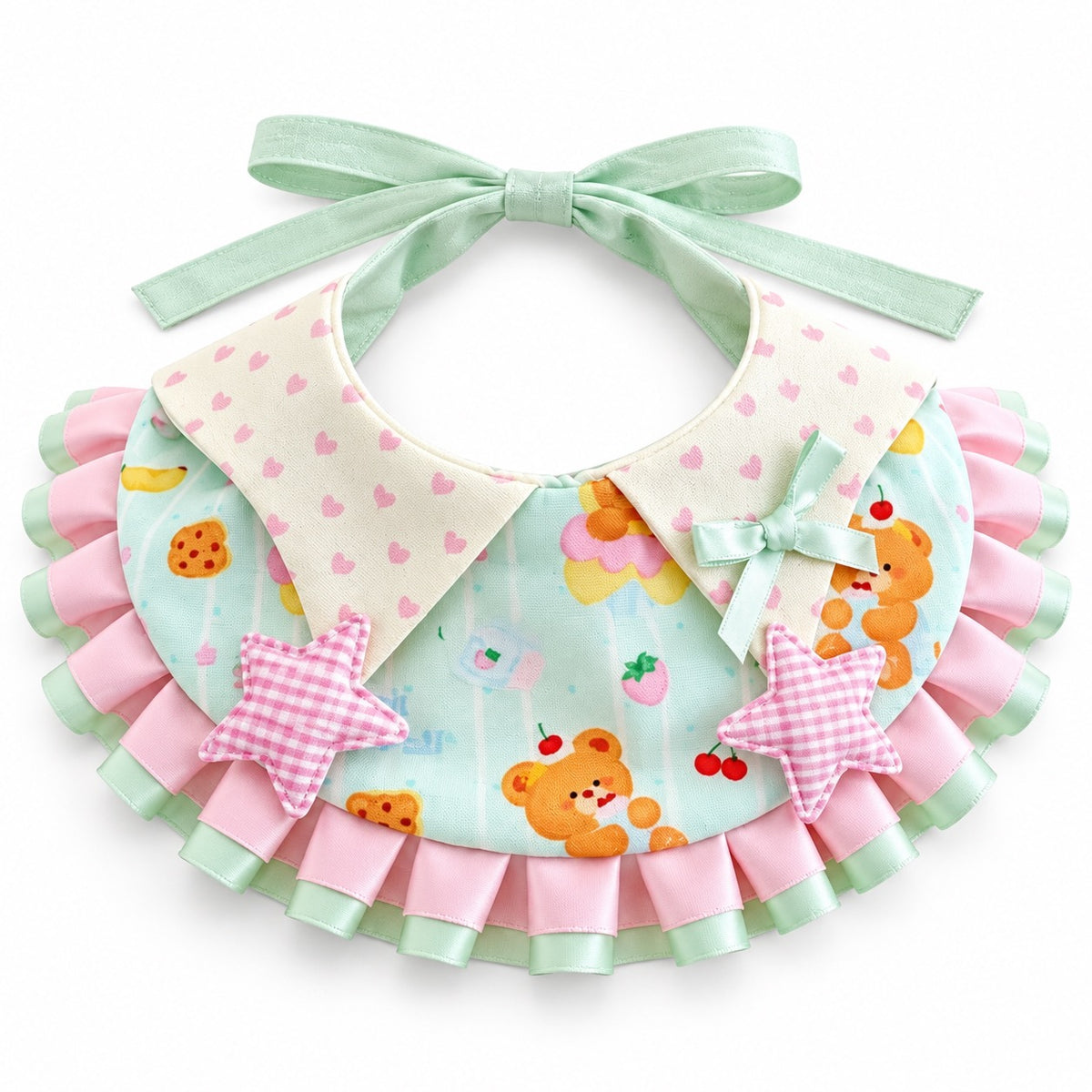 Pastel Print Tie-On Bib - Pink Check Star