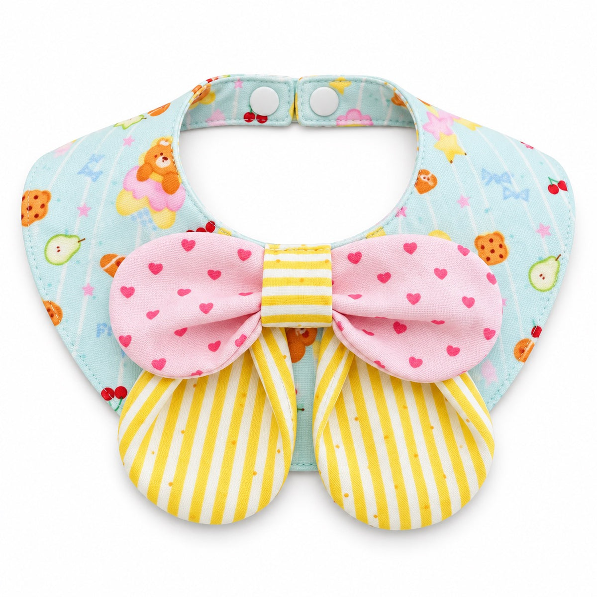 Pastel Print Tie-On Bib - Yellow Stripe Bow