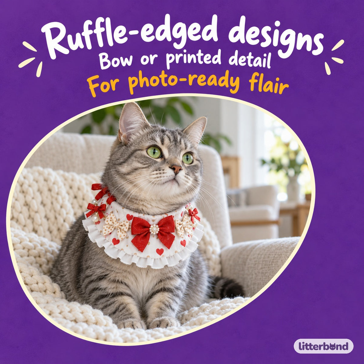 Pearl Bow Dessert Bibs on a cat
