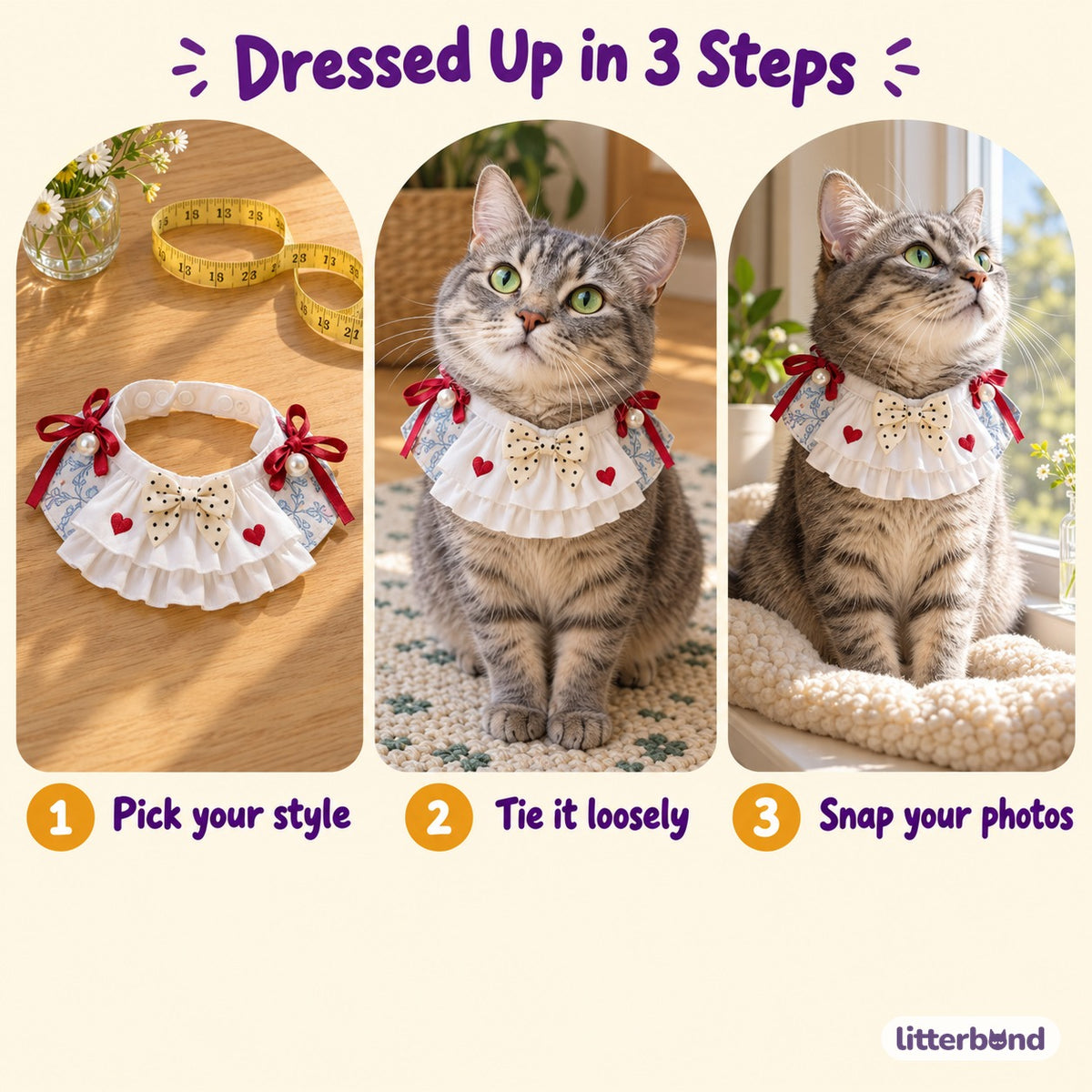Pearl Bow Dessert Bibs - how to put it on