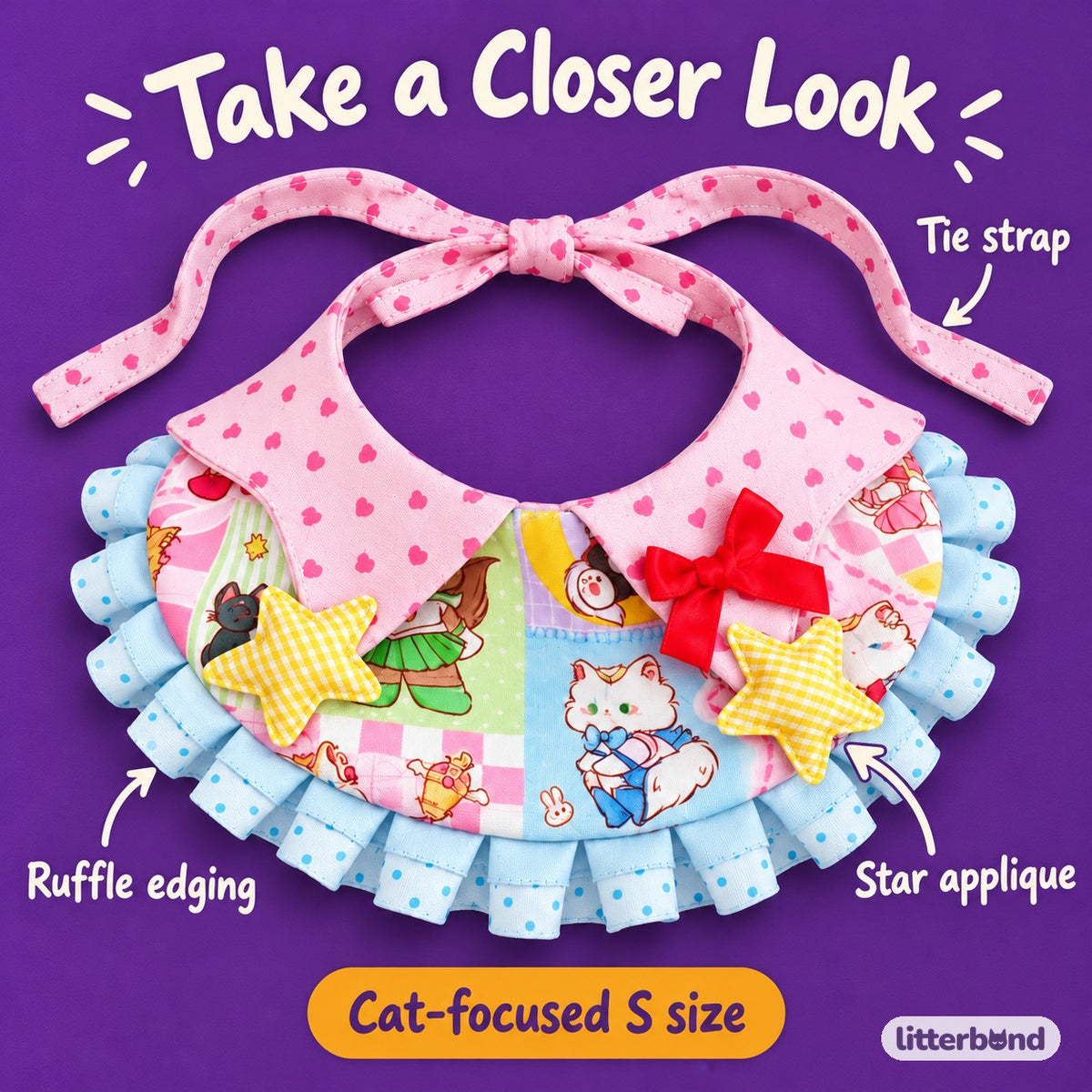Pastel Star Ruffle Bib - close-up details