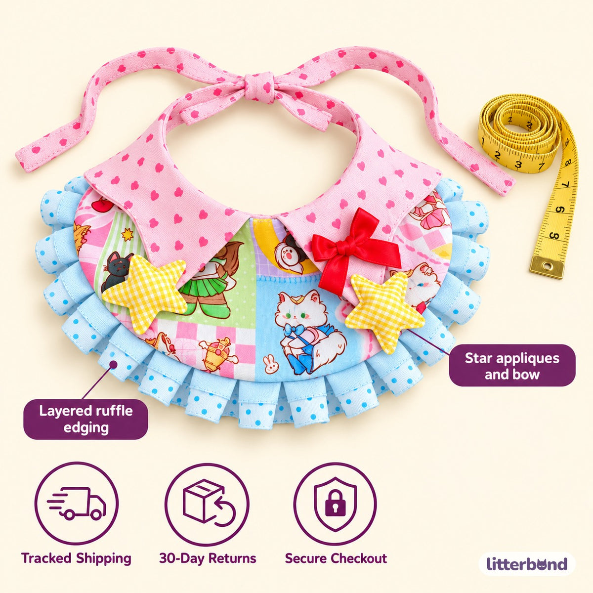 Pastel Star Ruffle Bib - size and details