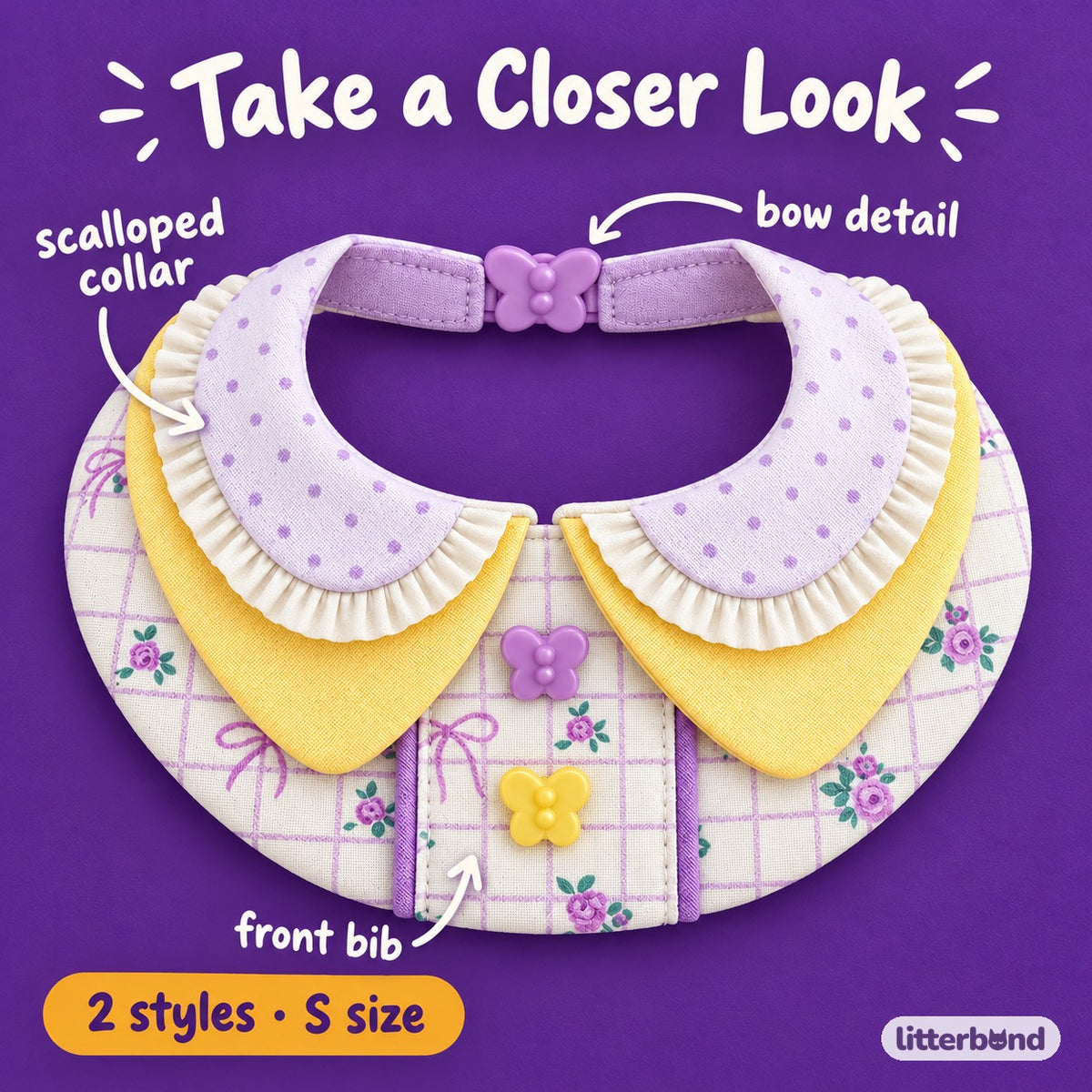 Lavender Bow Bib Collar for Photos - close-up details