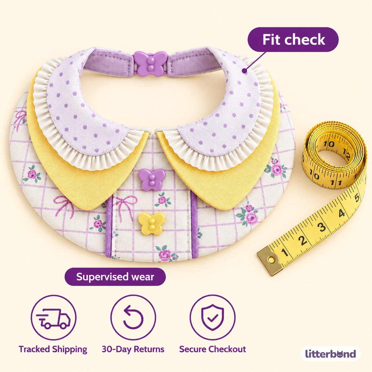 Lavender Bow Bib Collar for Photos - size and details
