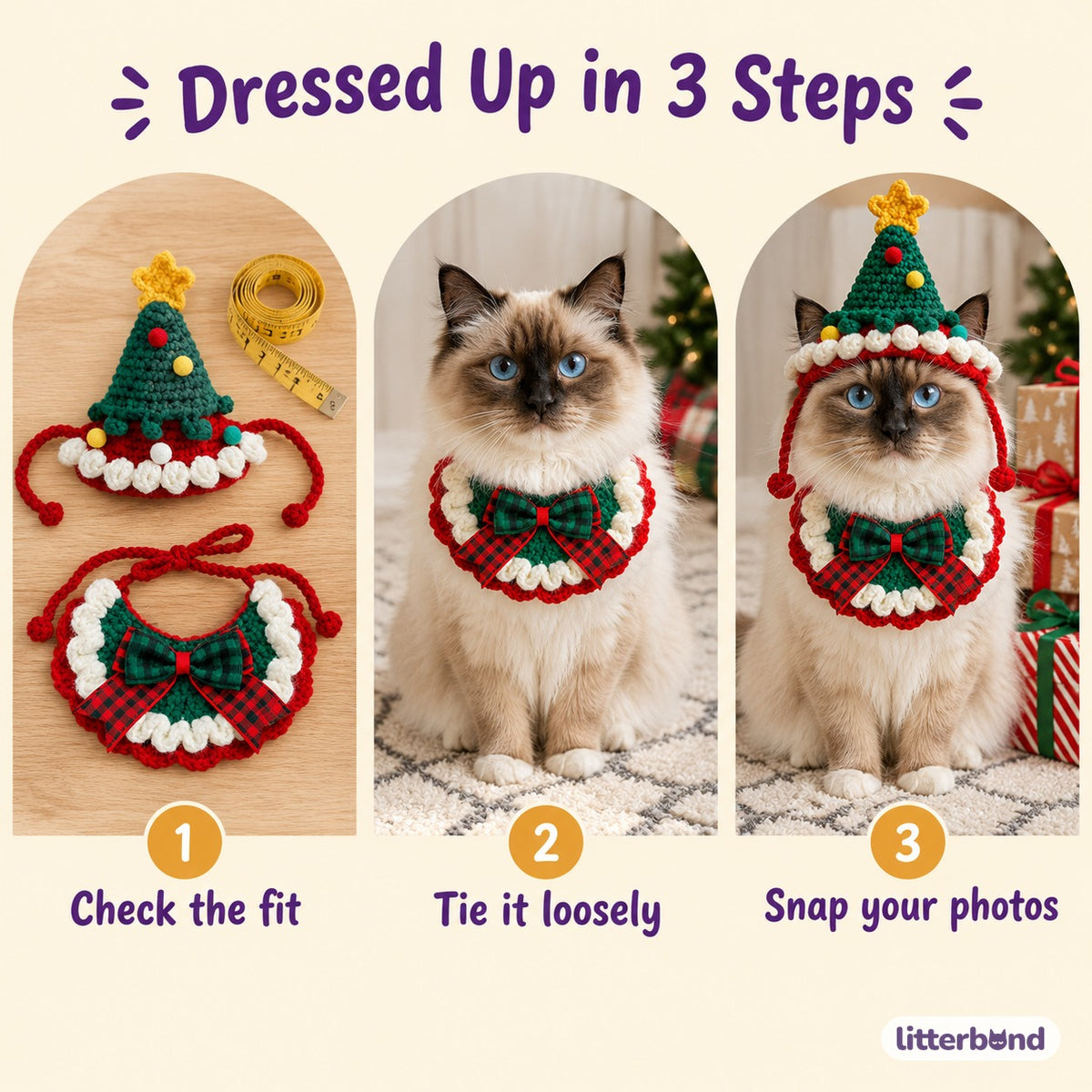 Star-Top Tree Hat & Collar Set - how to put it on