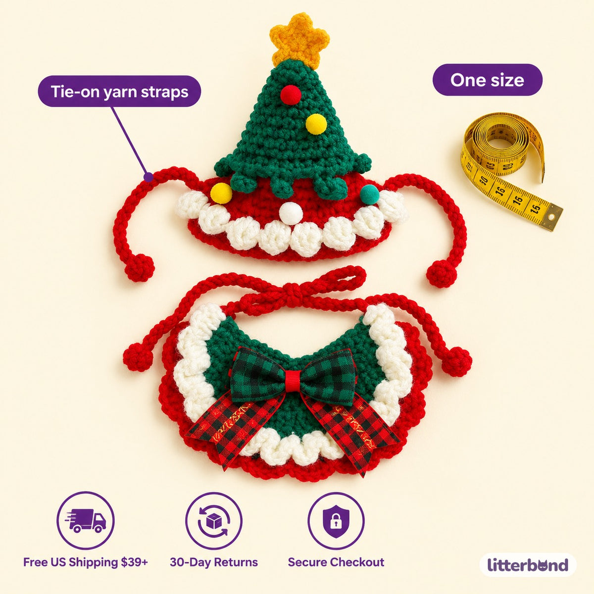 Star-Top Tree Hat & Collar Set - size and details