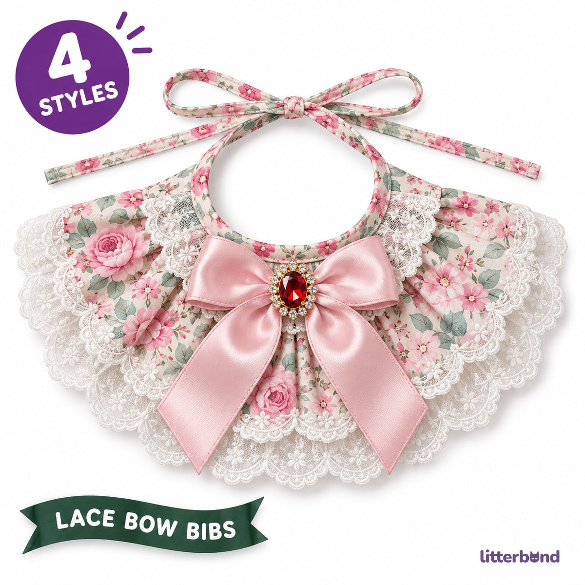 Floral Satin Bow Bib for Photos