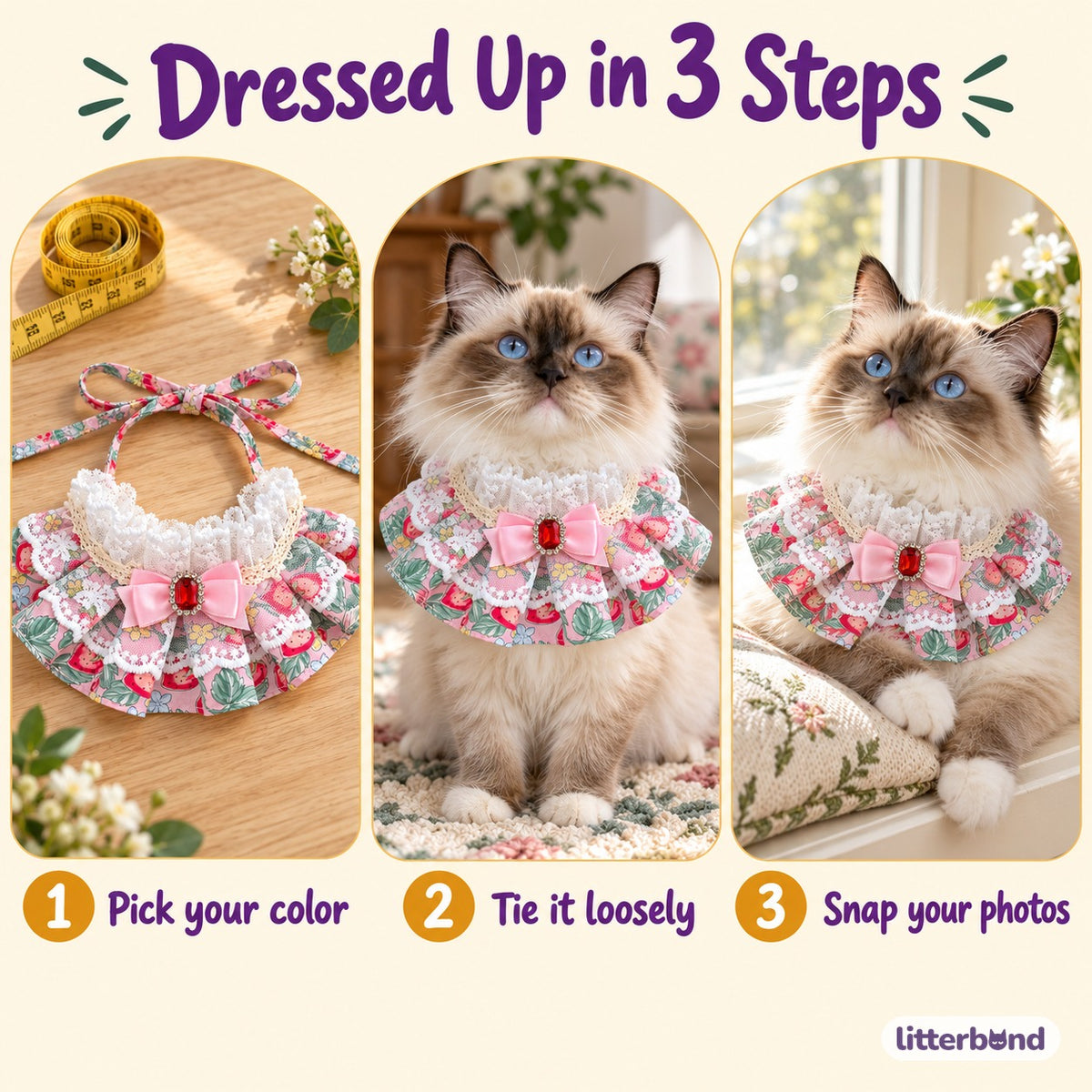 Floral Satin Bow Bib for Photos - how to put it on