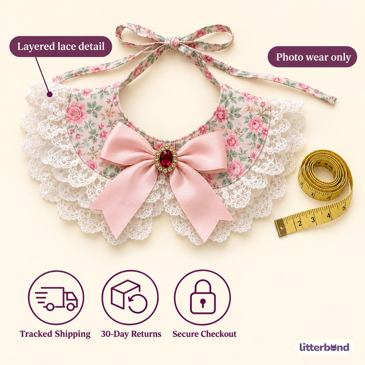 Floral Satin Bow Bib for Photos - size and details