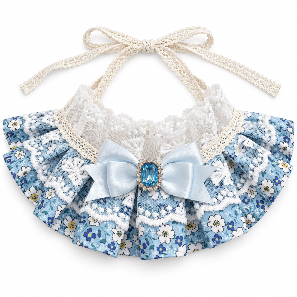 Floral Satin Bow Bib for Photos - Blue Floral