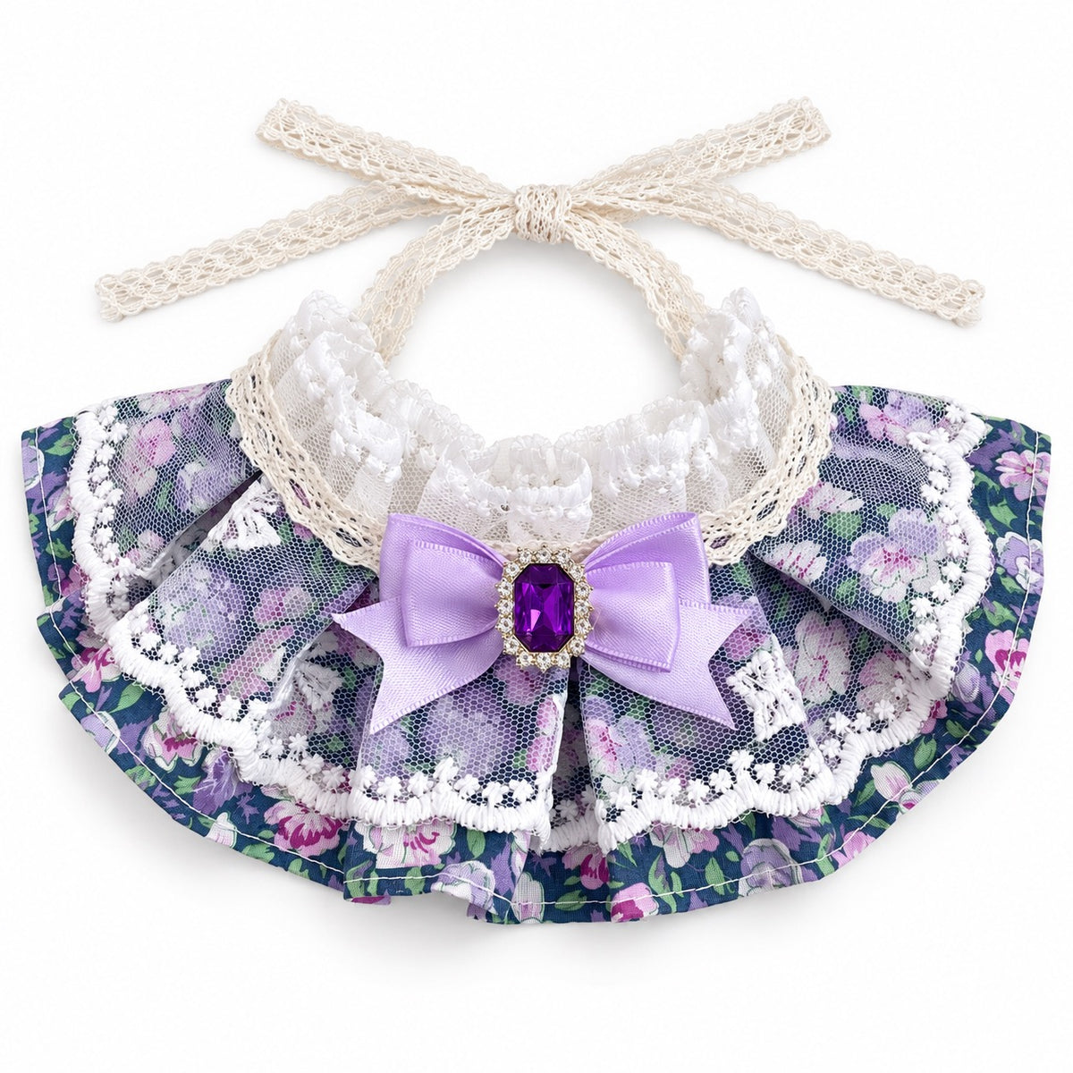 Floral Satin Bow Bib for Photos - Purple Floral