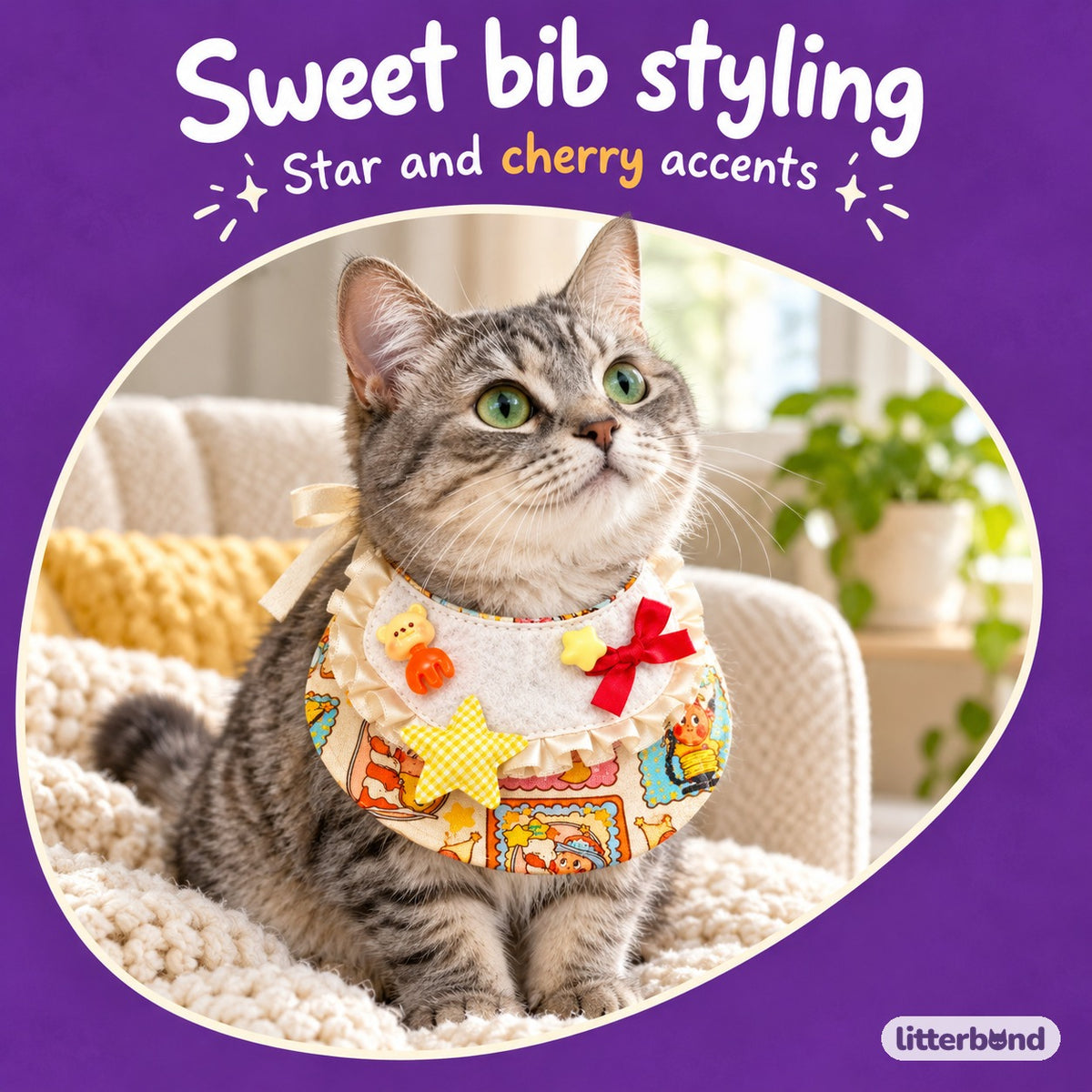 Star & Cherry Pastel Bib Collar on a cat
