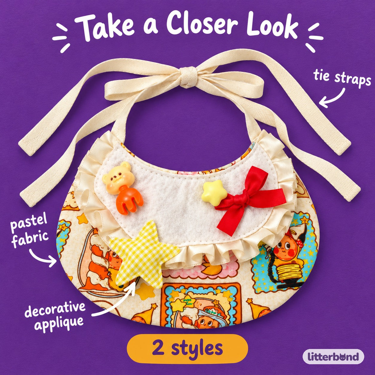 Star & Cherry Pastel Bib Collar - close-up details