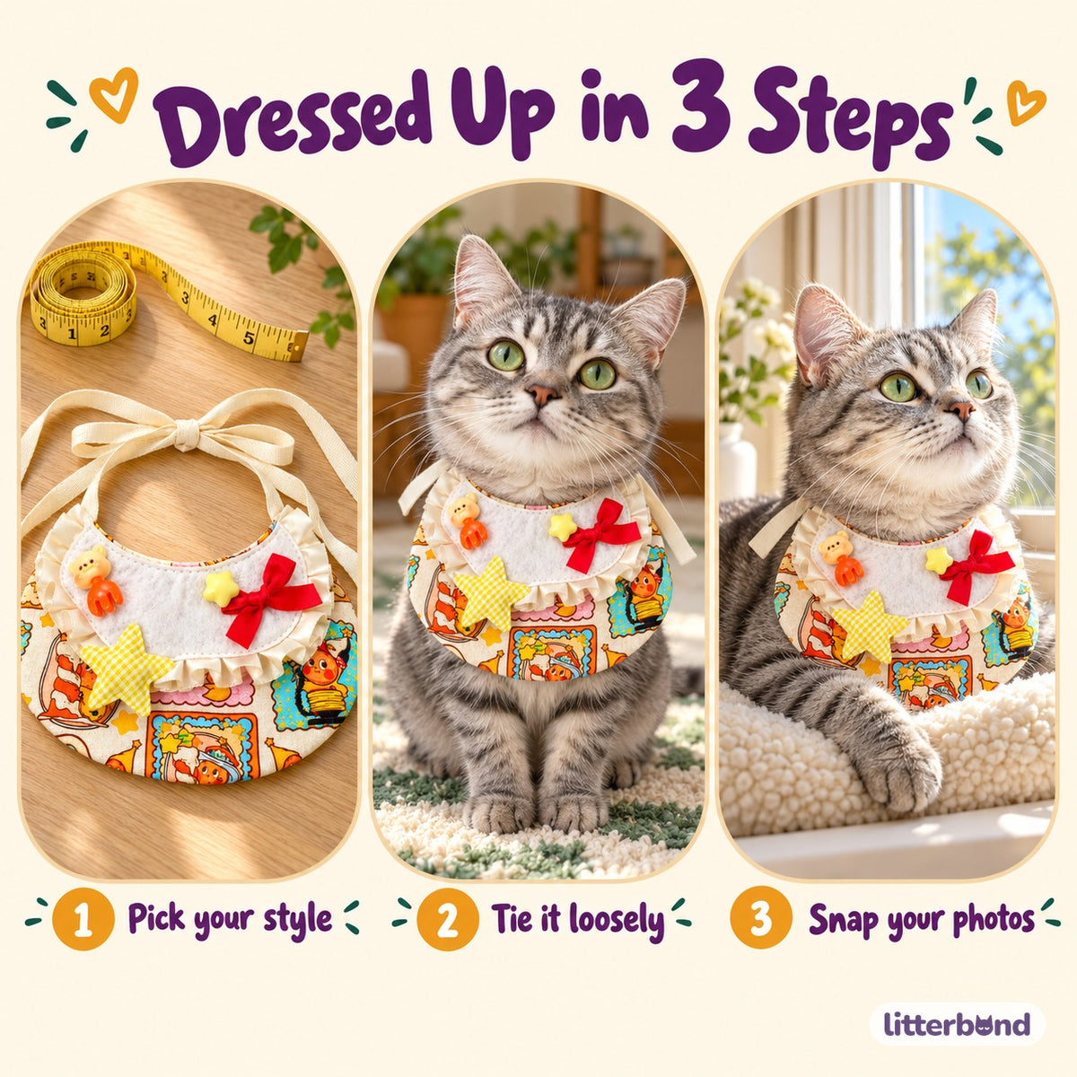Star & Cherry Pastel Bib Collar - how to put it on