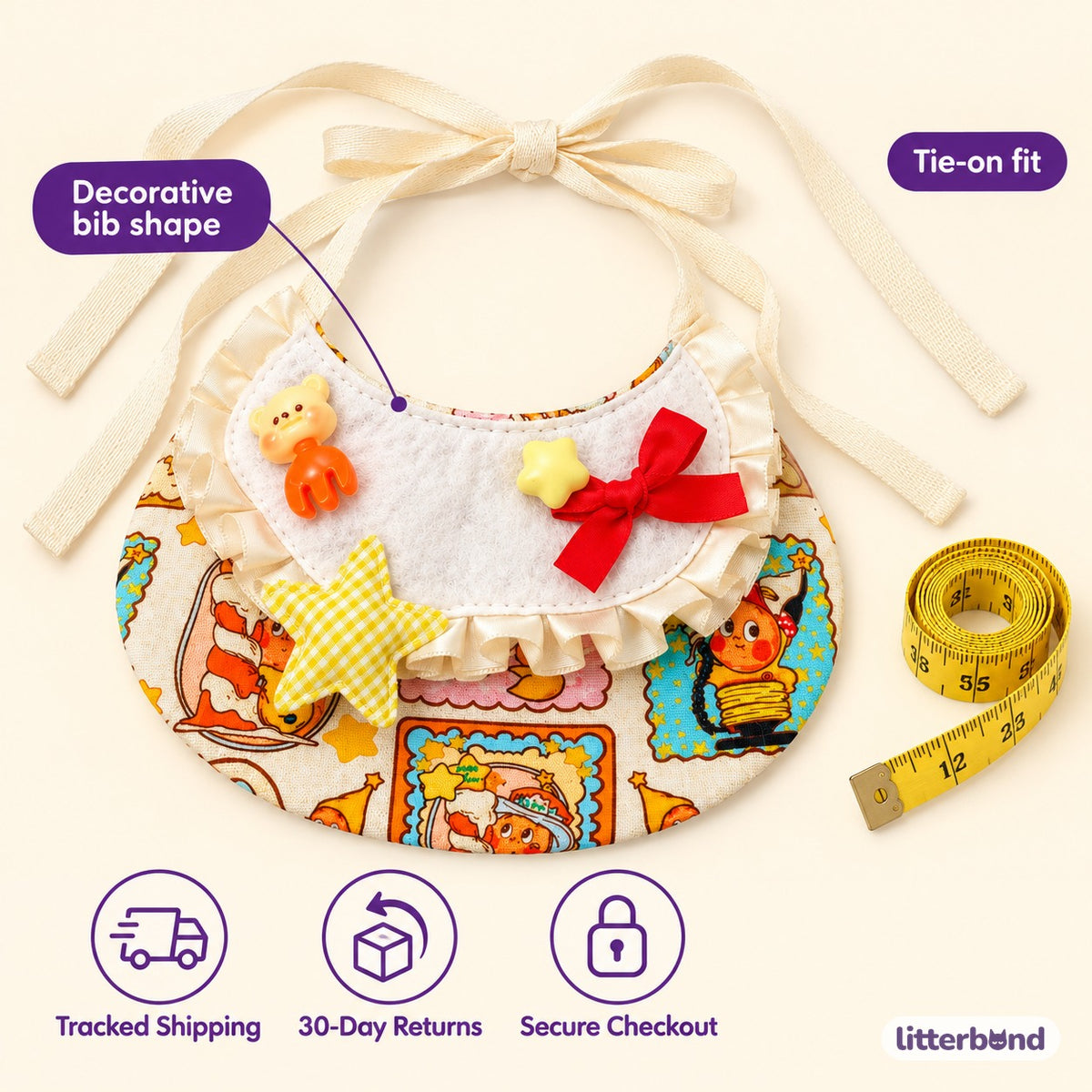 Star & Cherry Pastel Bib Collar - size and details