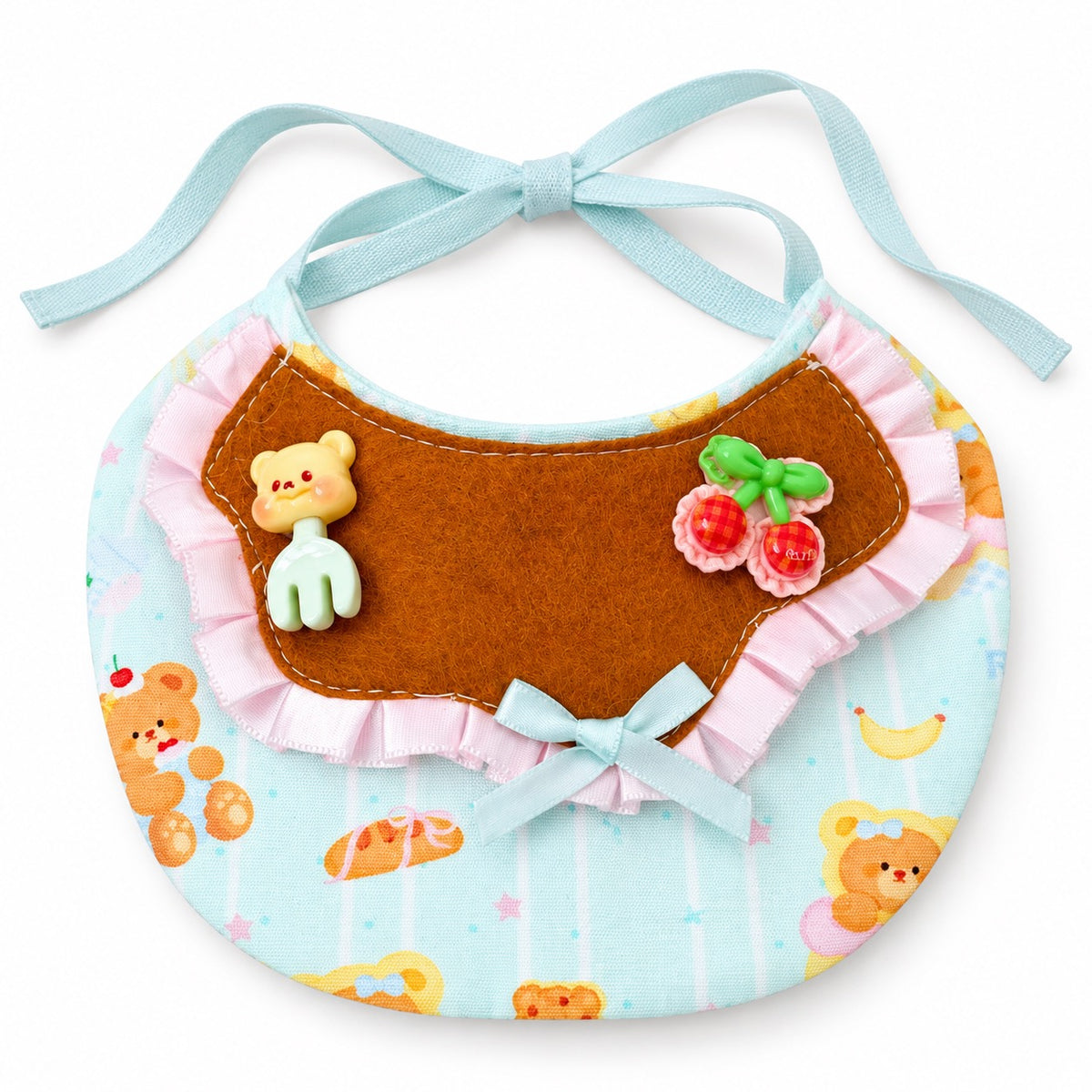 Star & Cherry Pastel Bib Collar - Blue Cherry Bib