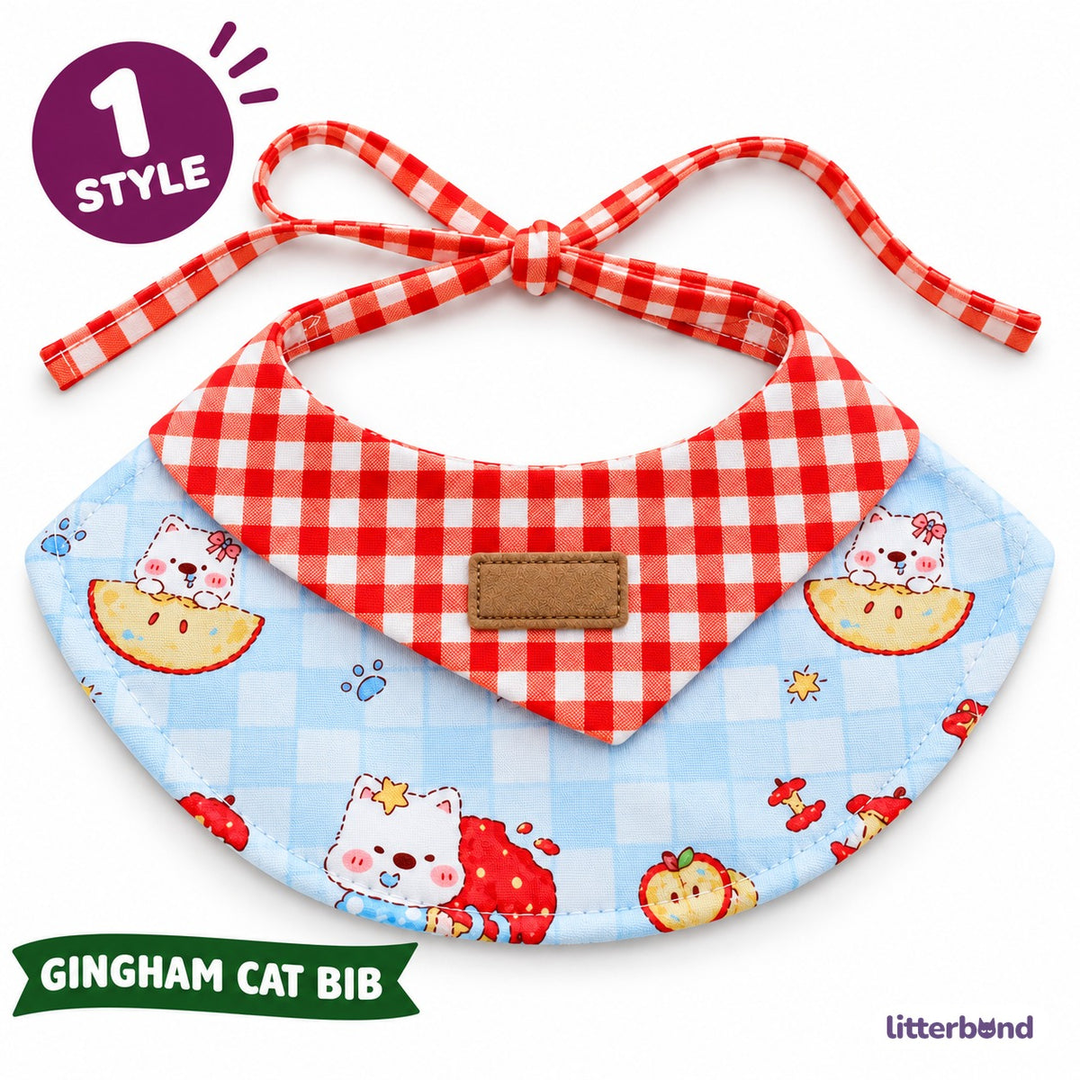 Red Gingham Cat Print Bib Collar for Photos