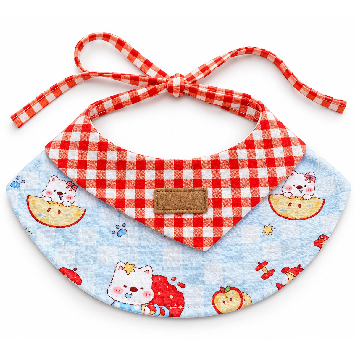 Red Gingham Cat Print Bib Collar for Photos - Red Gingham Cat Print
