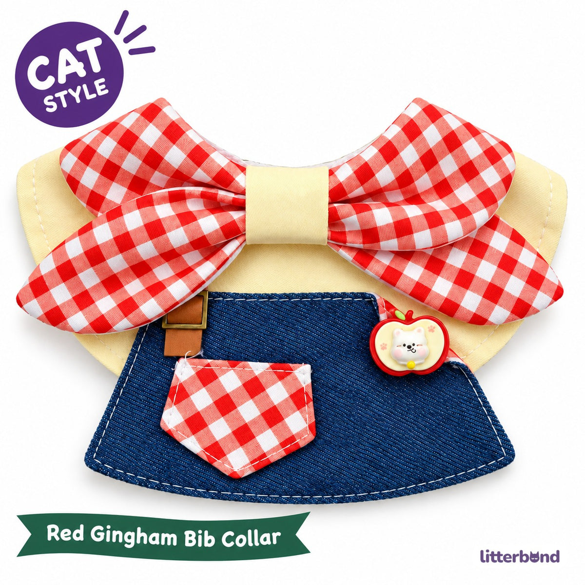 Apple Gingham Denim Bib