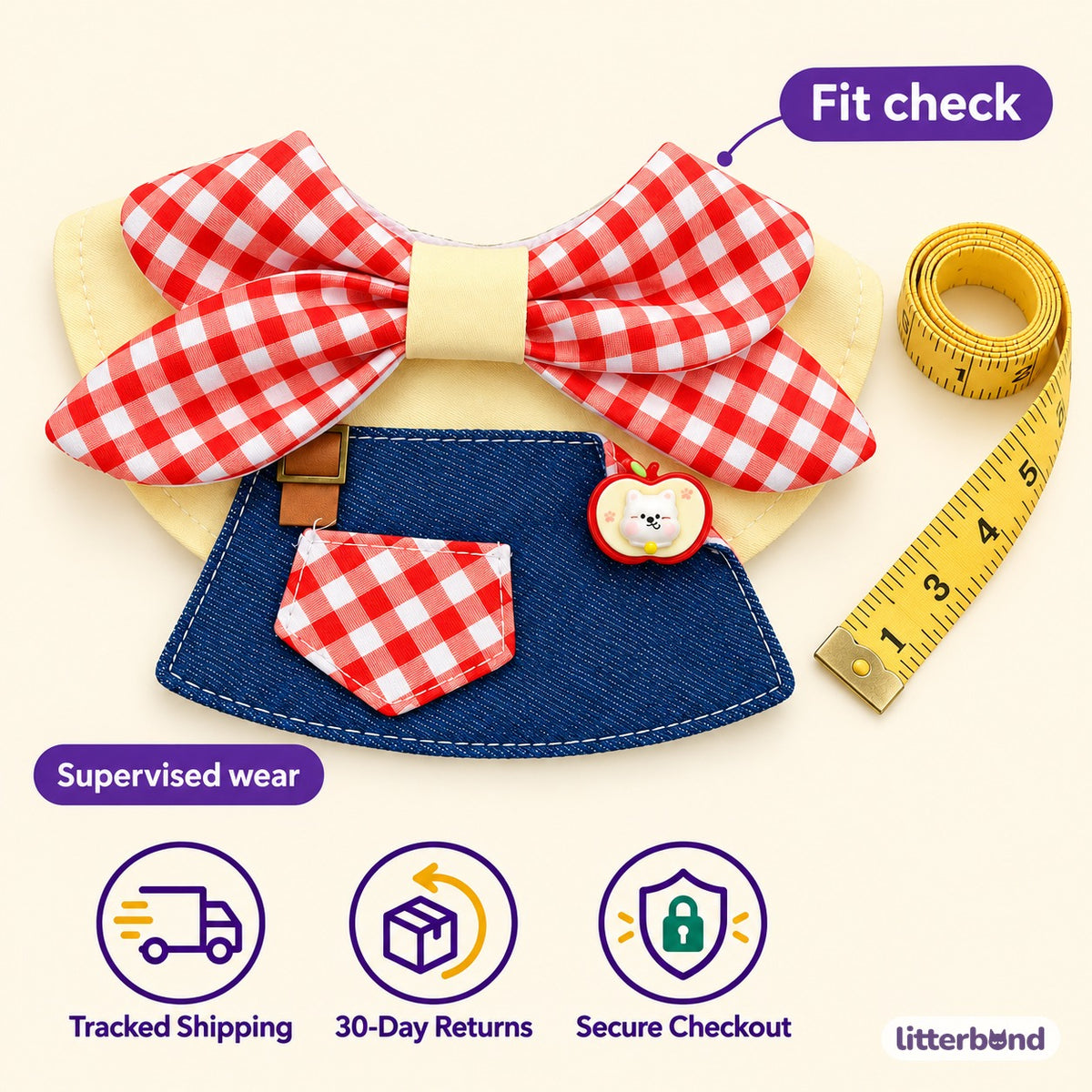 Apple Gingham Denim Bib - size and details