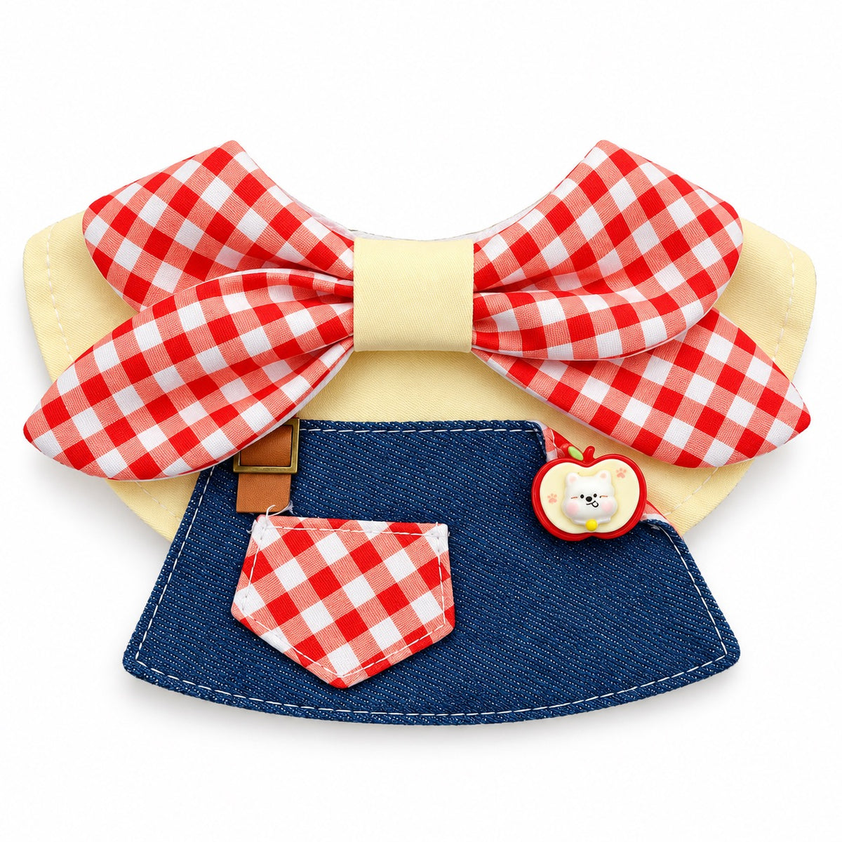 Apple Gingham Denim Bib - Red Gingham Apple Bib