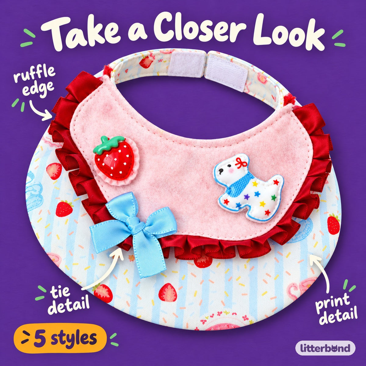 Printed Ruffle Photo Bib - close-up details