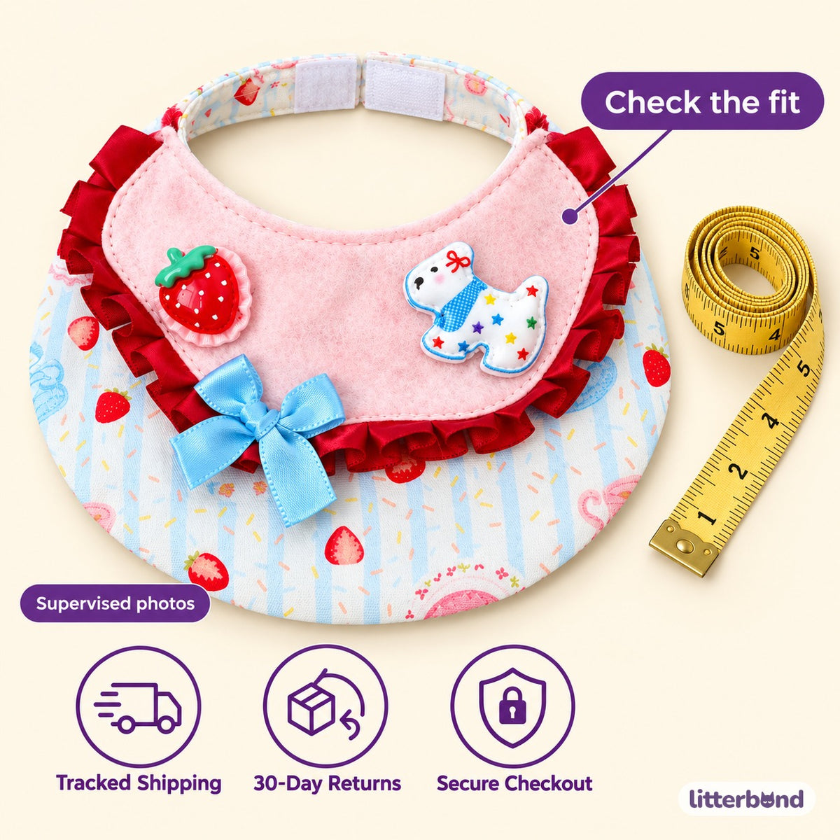 Printed Ruffle Photo Bib - size and details