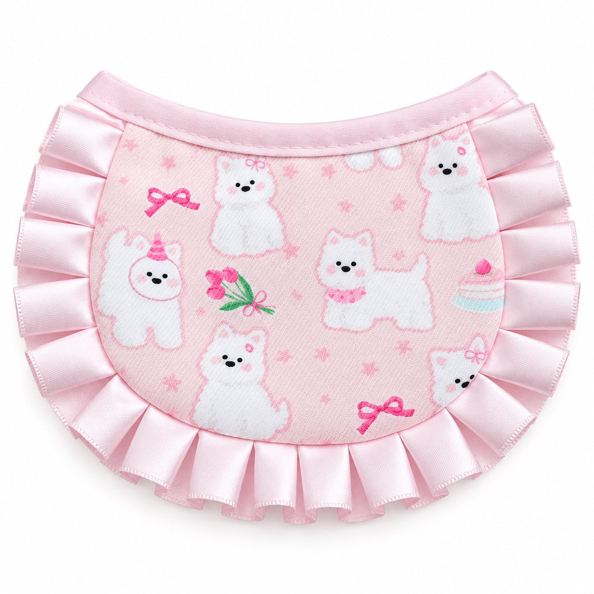 Printed Ruffle Photo Bib - Bow Puppy Print
