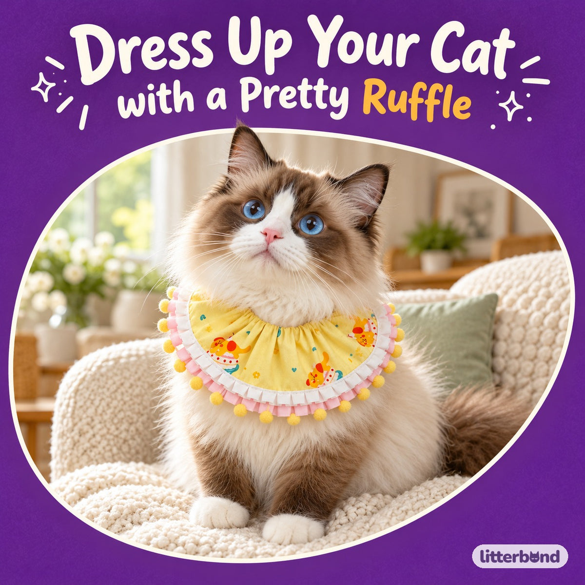 Gathered Ruffle Bib for Photos on a cat